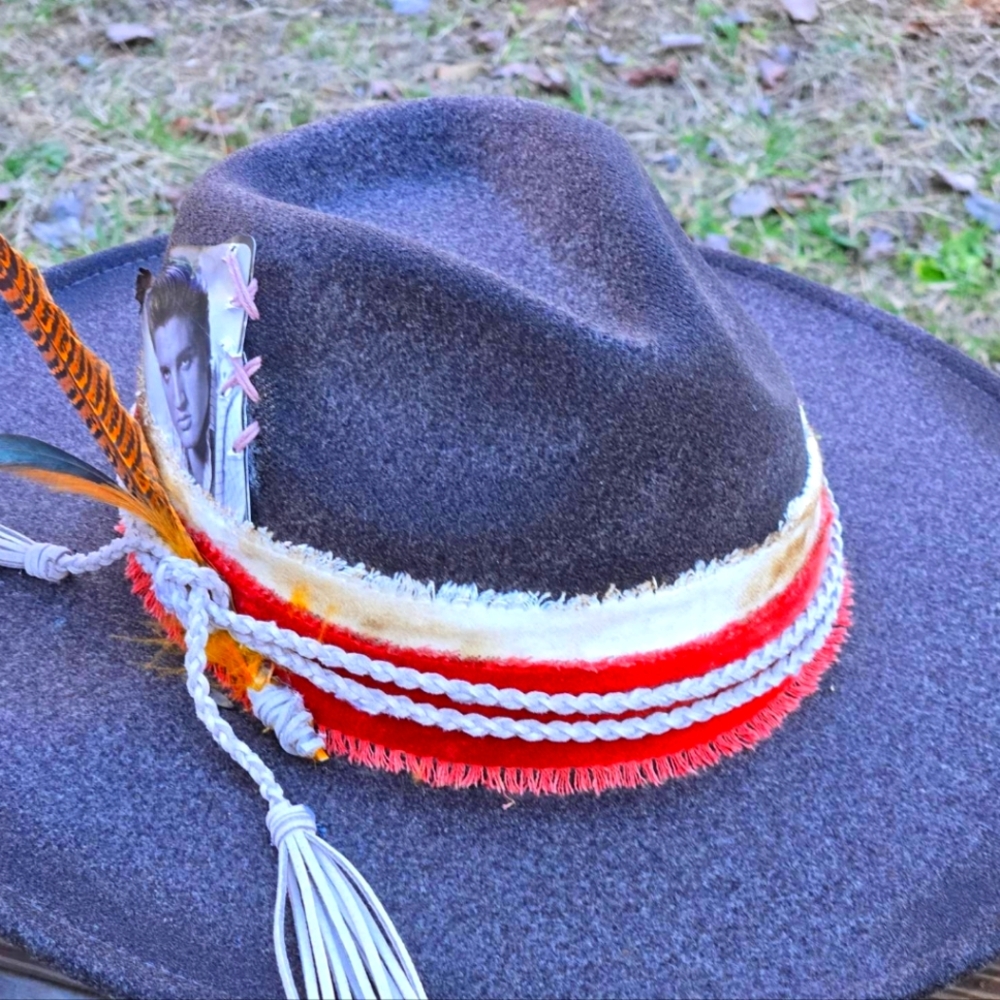 Custom burned Lainey Wilson style hat with Elvis card